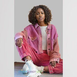 POL Crop Jacket Shacket Barbie Pink Sherpa Size NWT